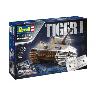 KIT PARA MONTAR REVELL GIFT SET TANQUE DE GUERRA TIGER I AUSF. E 75TH ANNIVERSARY 1/35 335 PEÇAS COMPLETO COM TINTAS COLA E PINCEL REV 05790